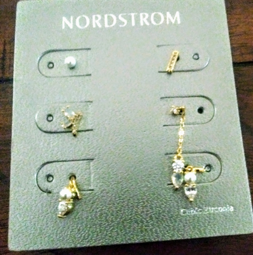 Set of Stud Gold tone with cubic zirconia earrings